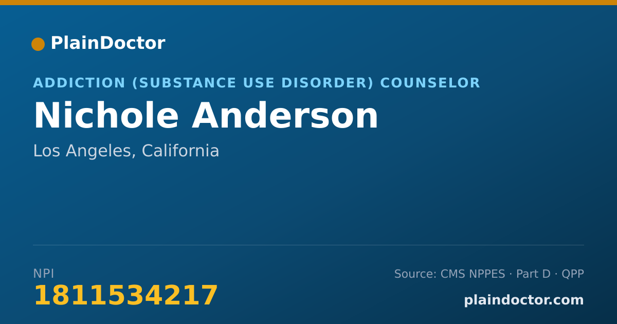 Shareable card for Nichole Anderson - Addiction (Substance Use Disorder) Counselor, Los Angeles, CA