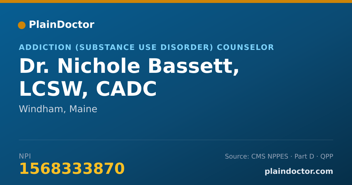 Shareable card for Nichole Bassett, LCSW, CADC - Addiction (Substance Use Disorder) Counselor, Windham, ME