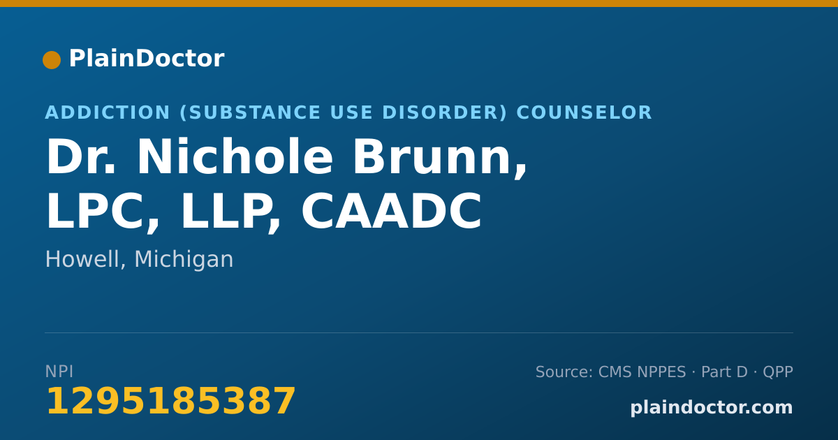Shareable card for Nichole Brunn, LPC, LLP, CAADC - Addiction (Substance Use Disorder) Counselor, Howell, MI