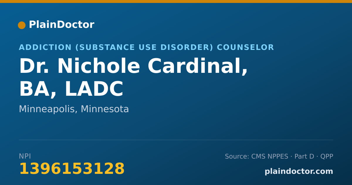 Shareable card for Nichole Cardinal, BA, LADC - Addiction (Substance Use Disorder) Counselor, Minneapolis, MN