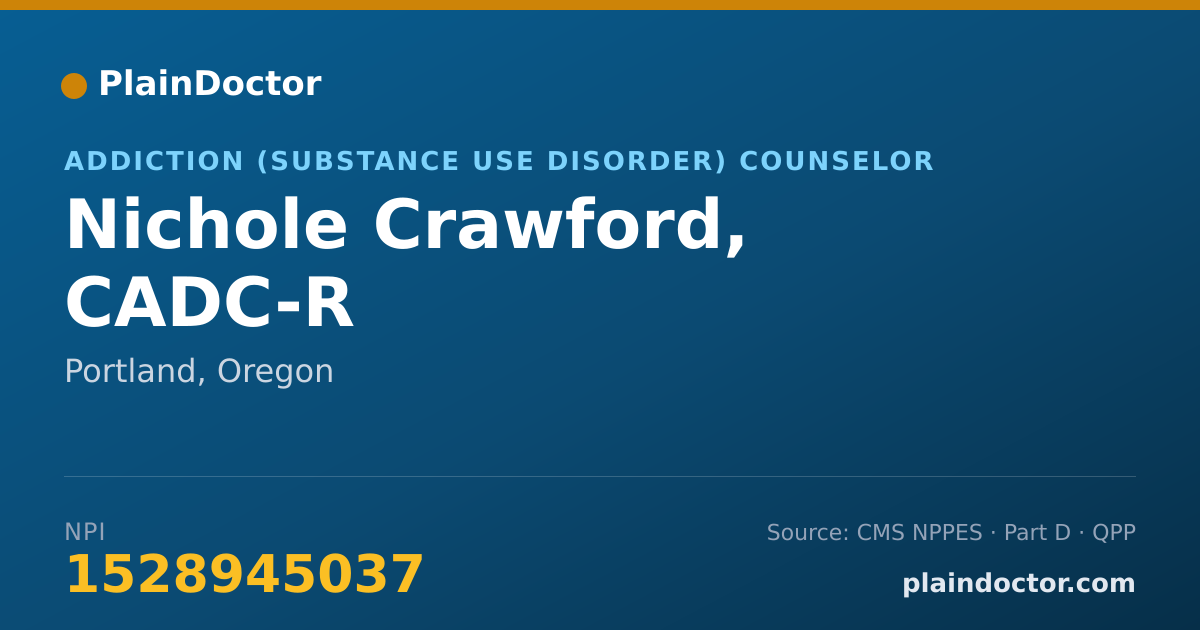 Shareable card for Nichole Crawford, CADC-R - Addiction (Substance Use Disorder) Counselor, Portland, OR