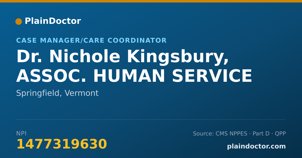 Shareable card for Nichole Kingsbury, ASSOC. HUMAN SERVICE - Case Manager/Care Coordinator, Springfield, VT