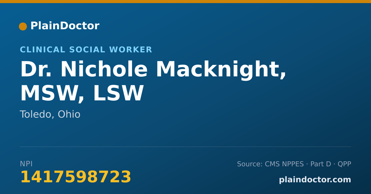 Shareable card for Nichole Macknight, MSW, LSW - Clinical Social Worker, Toledo, OH