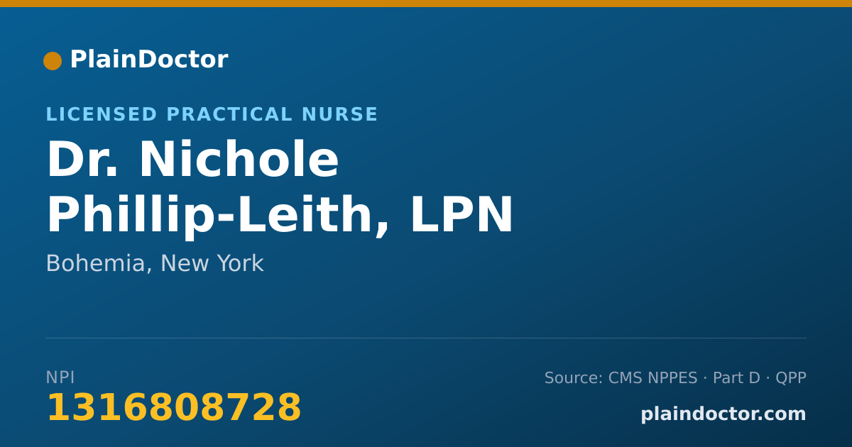 Shareable card for Nichole Phillip-Leith, LPN - Licensed Practical Nurse, Bohemia, NY