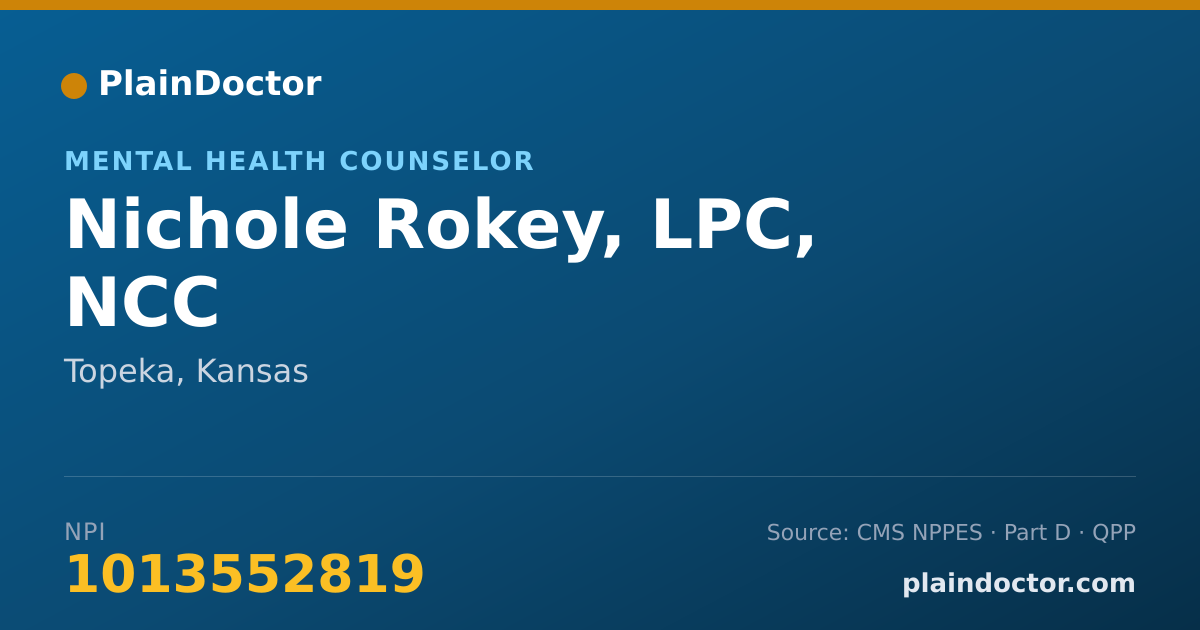 Shareable card for Nichole Rokey, LPC, NCC - Mental Health Counselor, Topeka, KS