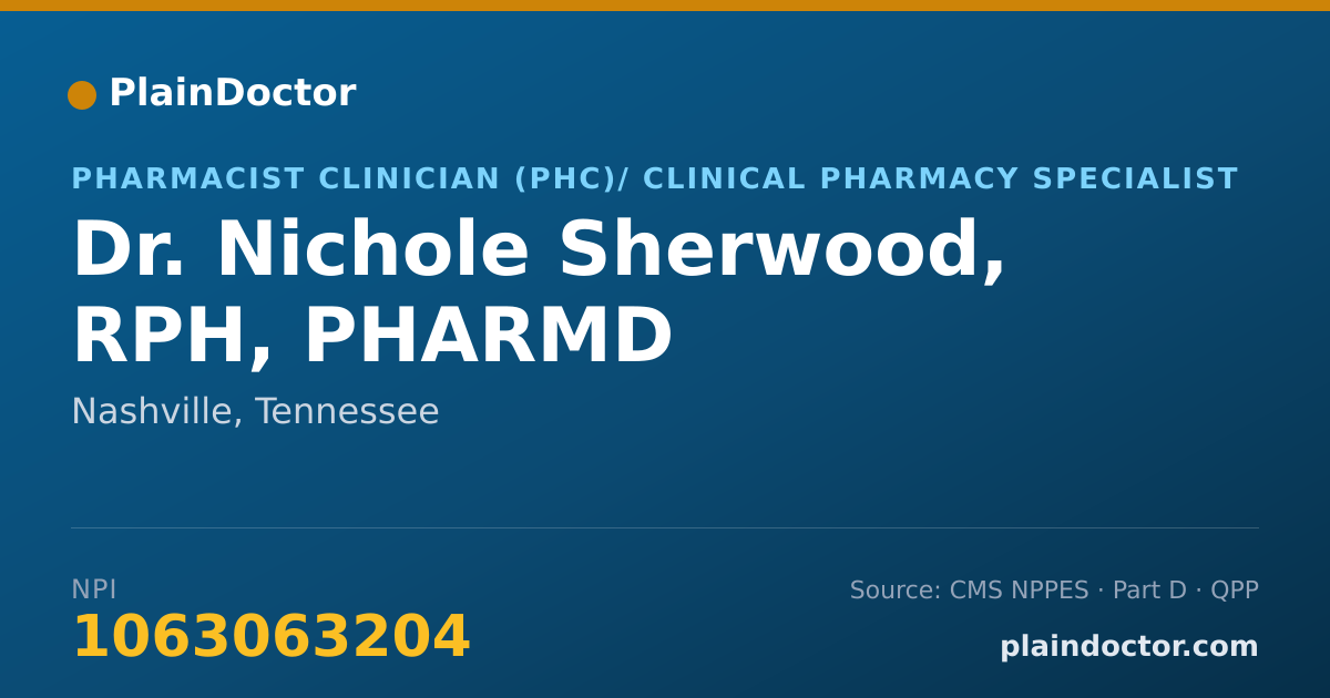 Shareable card for Nichole Sherwood, RPH, PHARMD - Pharmacist Clinician (PhC)/ Clinical Pharmacy Specialist, Nashville, TN