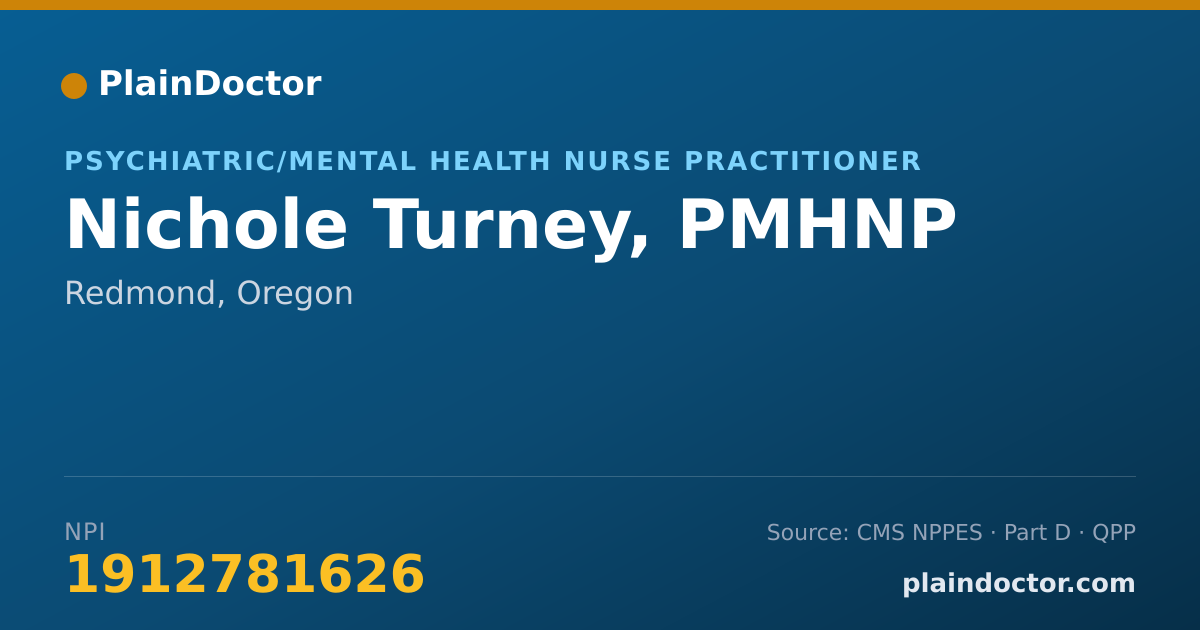 Shareable card for Nichole Turney, PMHNP - Psychiatric/Mental Health Nurse Practitioner, Redmond, OR