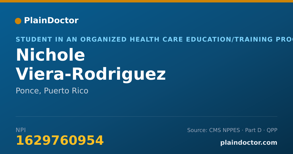 Shareable card for Nichole Viera-Rodriguez - Student in an Organized Health Care Education/Training Program, Ponce, PR