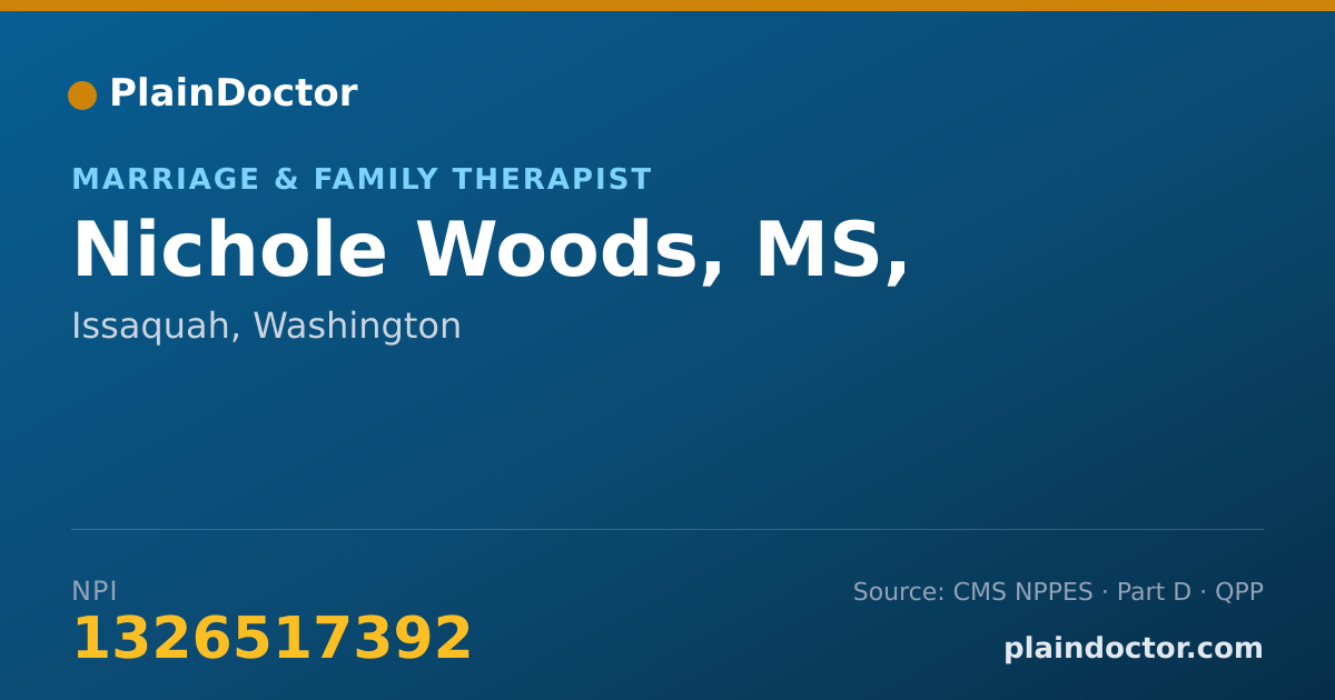 Shareable card for Nichole Woods, MS, - Marriage & Family Therapist, Issaquah, WA