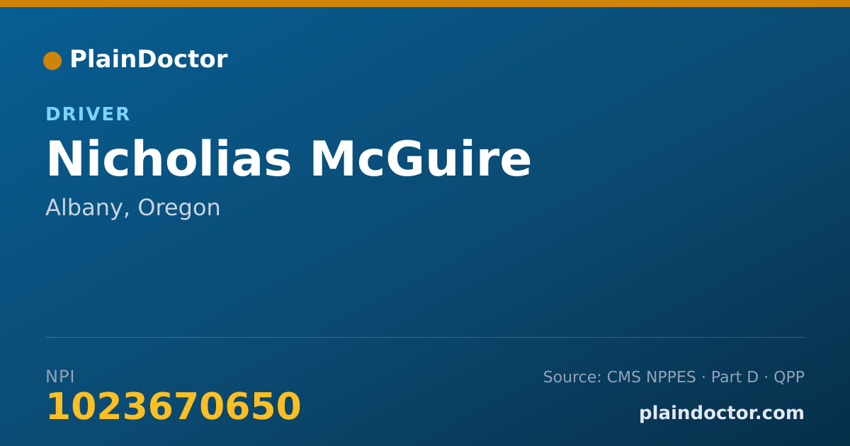 Shareable card for Nicholias McGuire - Driver, Albany, OR