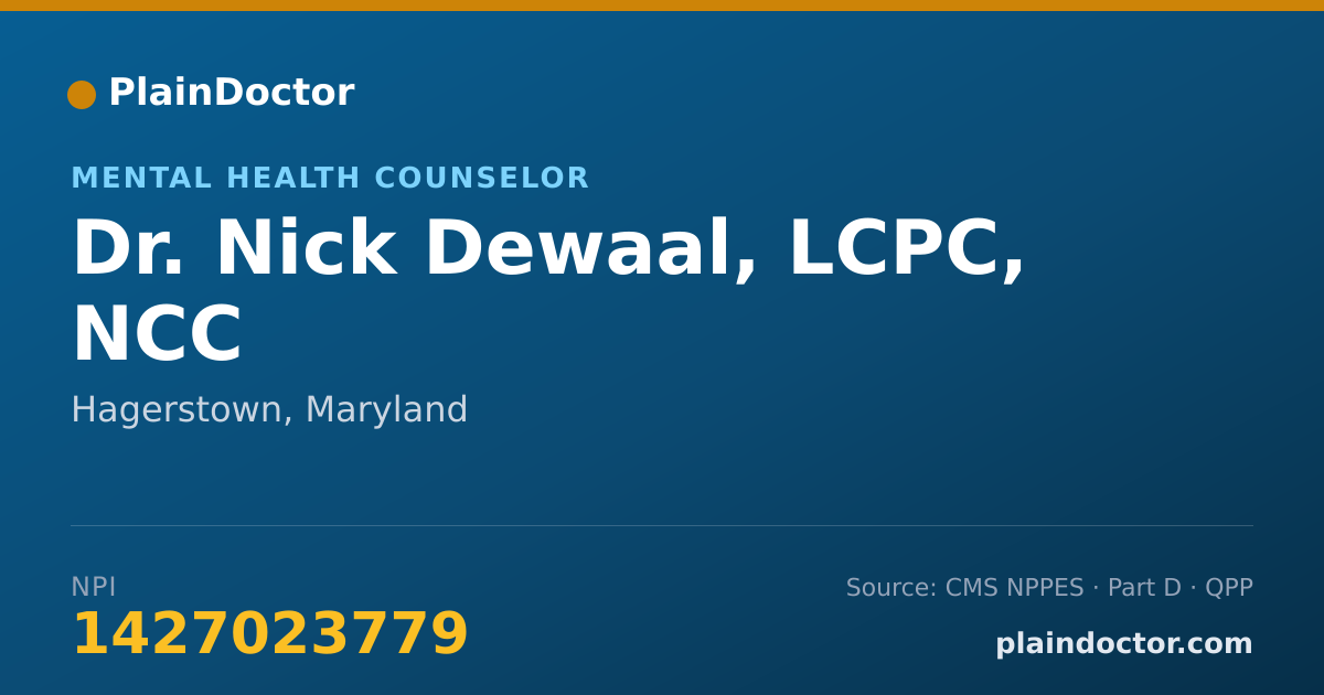 Shareable card for Nick Dewaal, LCPC, NCC - Mental Health Counselor, Hagerstown, MD