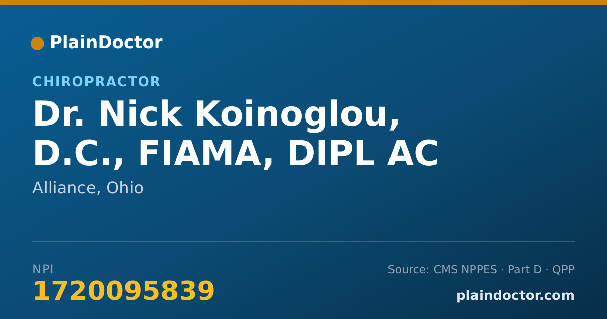 Shareable card for Nick Koinoglou, D.C., FIAMA, DIPL AC - Chiropractor, Alliance, OH