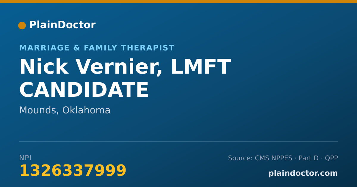 Shareable card for Nick Vernier, LMFT CANDIDATE - Marriage & Family Therapist, Mounds, OK