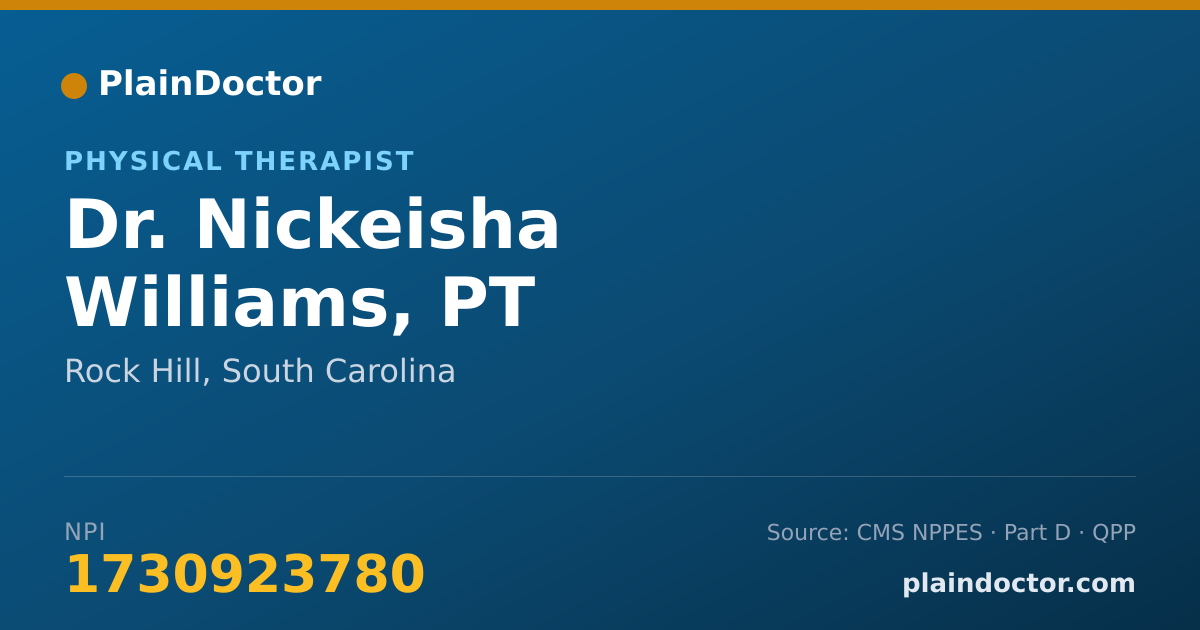 Shareable card for Nickeisha Williams, PT - Physical Therapist, Rock Hill, SC