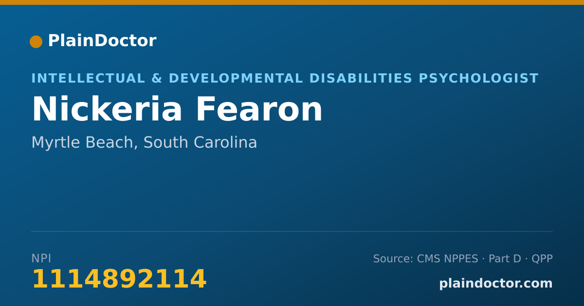 Shareable card for Nickeria Fearon - Intellectual & Developmental Disabilities Psychologist, Myrtle Beach, SC
