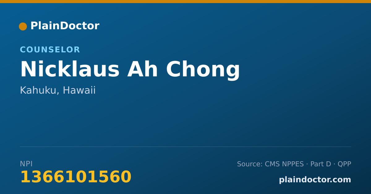 Shareable card for Nicklaus Ah Chong - Counselor, Kahuku, HI