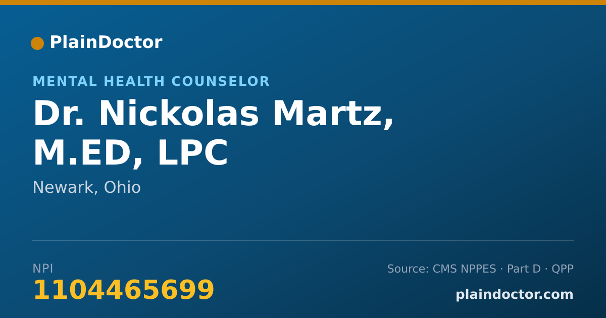 Shareable card for Nickolas Martz, M.ED, LPC - Mental Health Counselor, Newark, OH