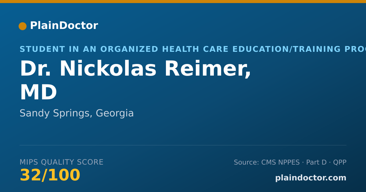 Shareable card for Nickolas Reimer, MD - Student in an Organized Health Care Education/Training Program, Sandy Springs, GA