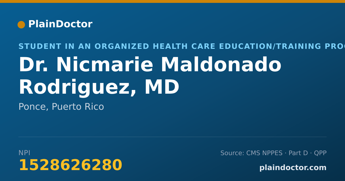 Shareable card for Nicmarie Maldonado Rodriguez, MD - Student in an Organized Health Care Education/Training Program, Ponce, PR