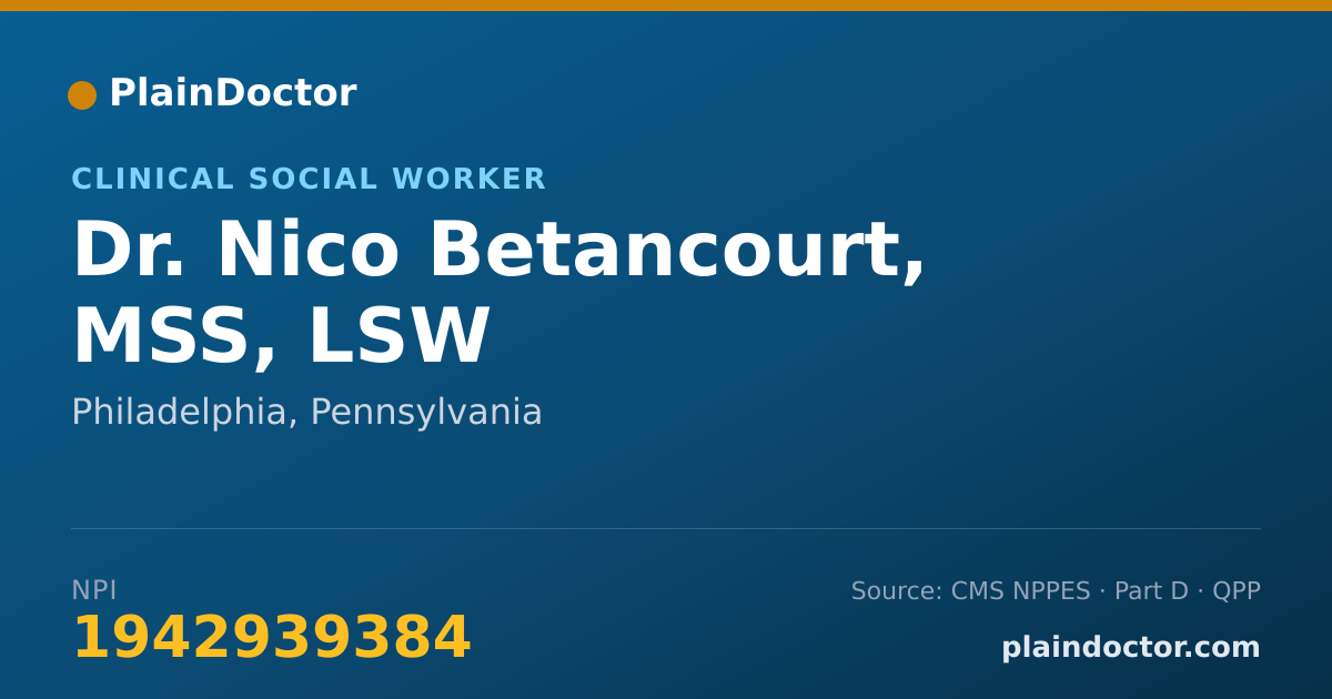 Shareable card for Nico Betancourt, MSS, LSW - Clinical Social Worker, Philadelphia, PA