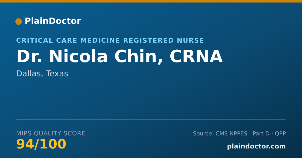 Shareable card for Nicola Chin, CRNA - Critical Care Medicine Registered Nurse, Dallas, TX