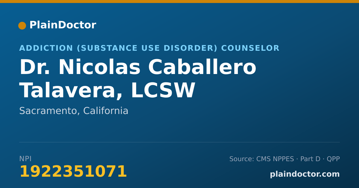 Shareable card for Nicolas Caballero Talavera, LCSW - Addiction (Substance Use Disorder) Counselor, Sacramento, CA