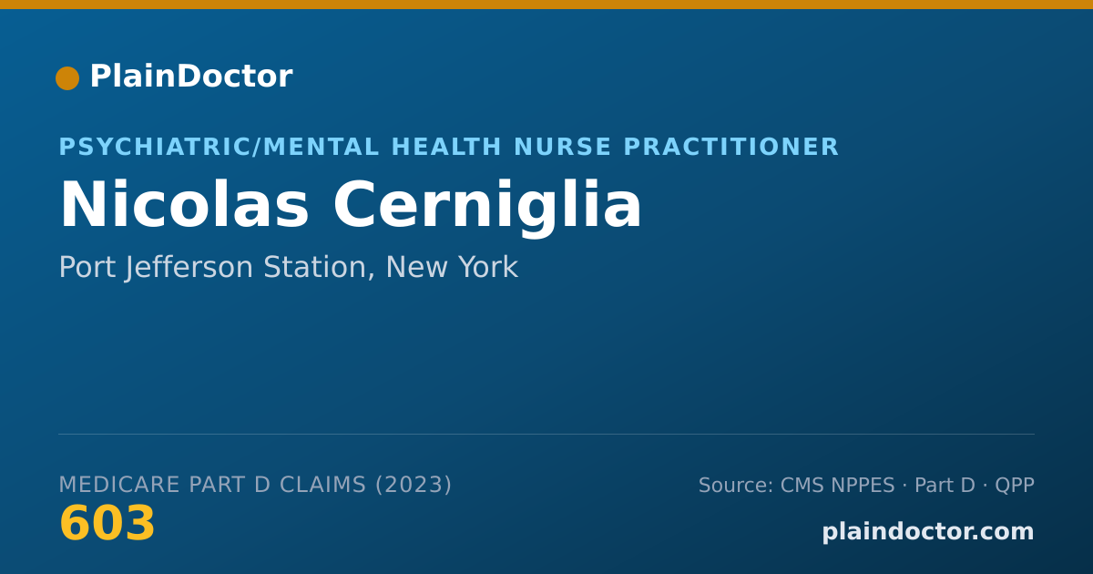 Shareable card for Nicolas Cerniglia - Psychiatric/Mental Health Nurse Practitioner, Port Jefferson Station, NY