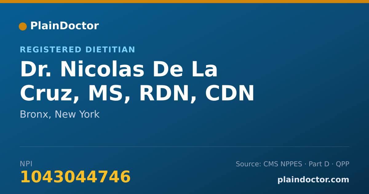 Shareable card for Nicolas De La Cruz, MS, RDN, CDN - Registered Dietitian, Bronx, NY