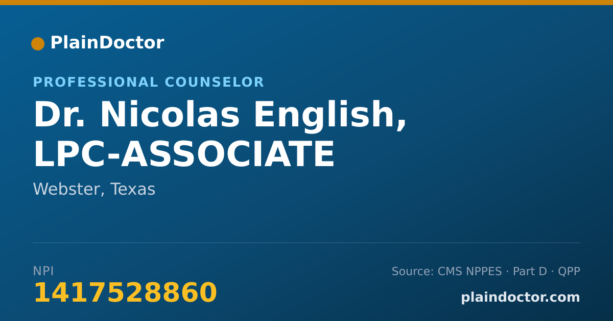 Shareable card for Nicolas English, LPC-ASSOCIATE - Professional Counselor, Webster, TX