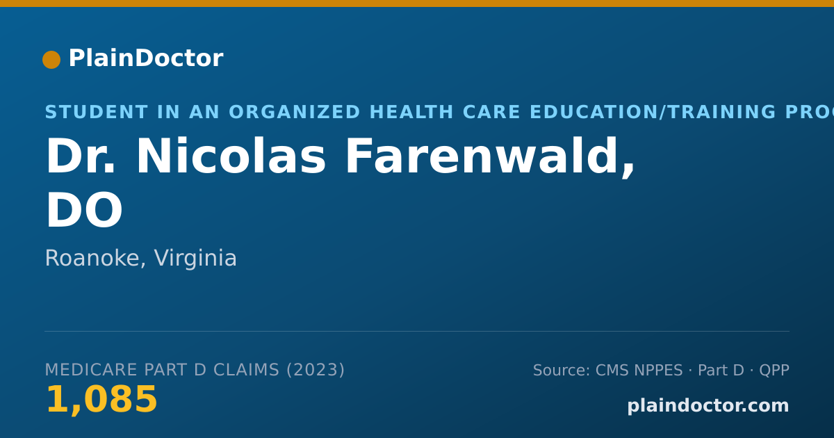 Shareable card for Nicolas Farenwald, DO - Student in an Organized Health Care Education/Training Program, Roanoke, VA