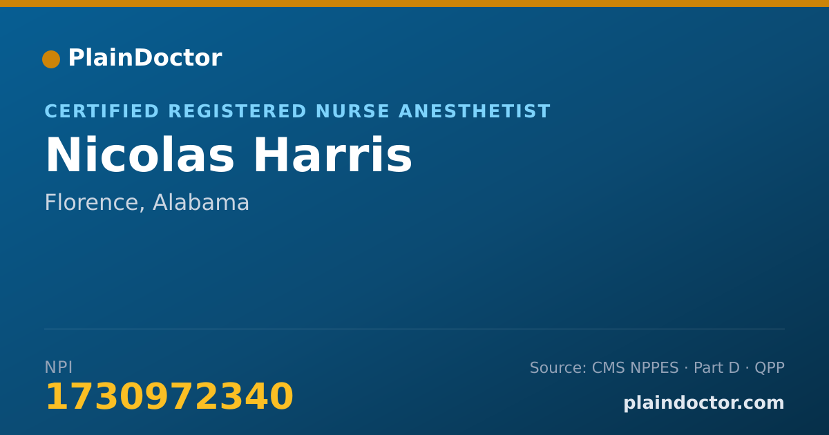 Shareable card for Nicolas Harris - Certified Registered Nurse Anesthetist, Florence, AL