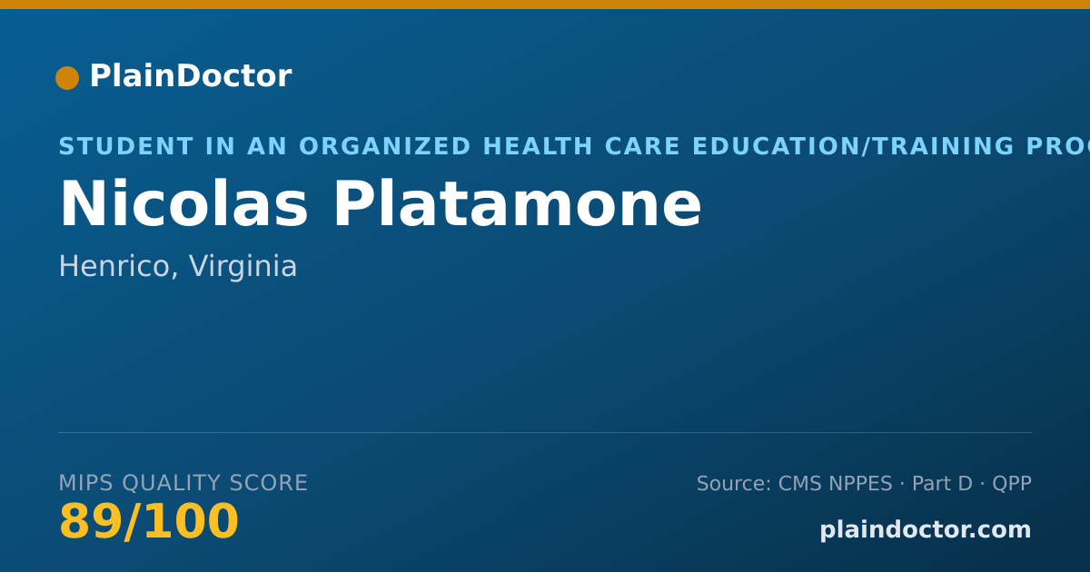 Shareable card for Nicolas Platamone - Student in an Organized Health Care Education/Training Program, Henrico, VA