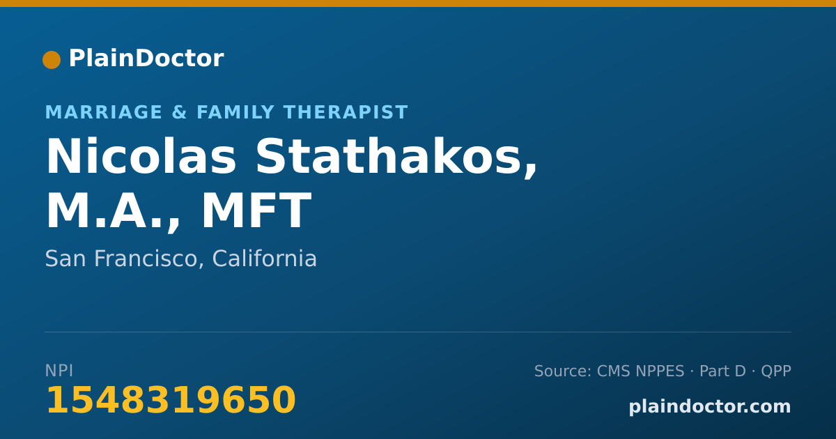 Shareable card for Nicolas Stathakos, M.A., MFT - Marriage & Family Therapist, San Francisco, CA
