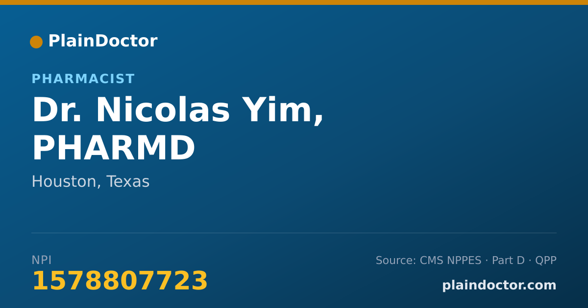 Shareable card for Nicolas Yim, PHARMD - Pharmacist, Houston, TX