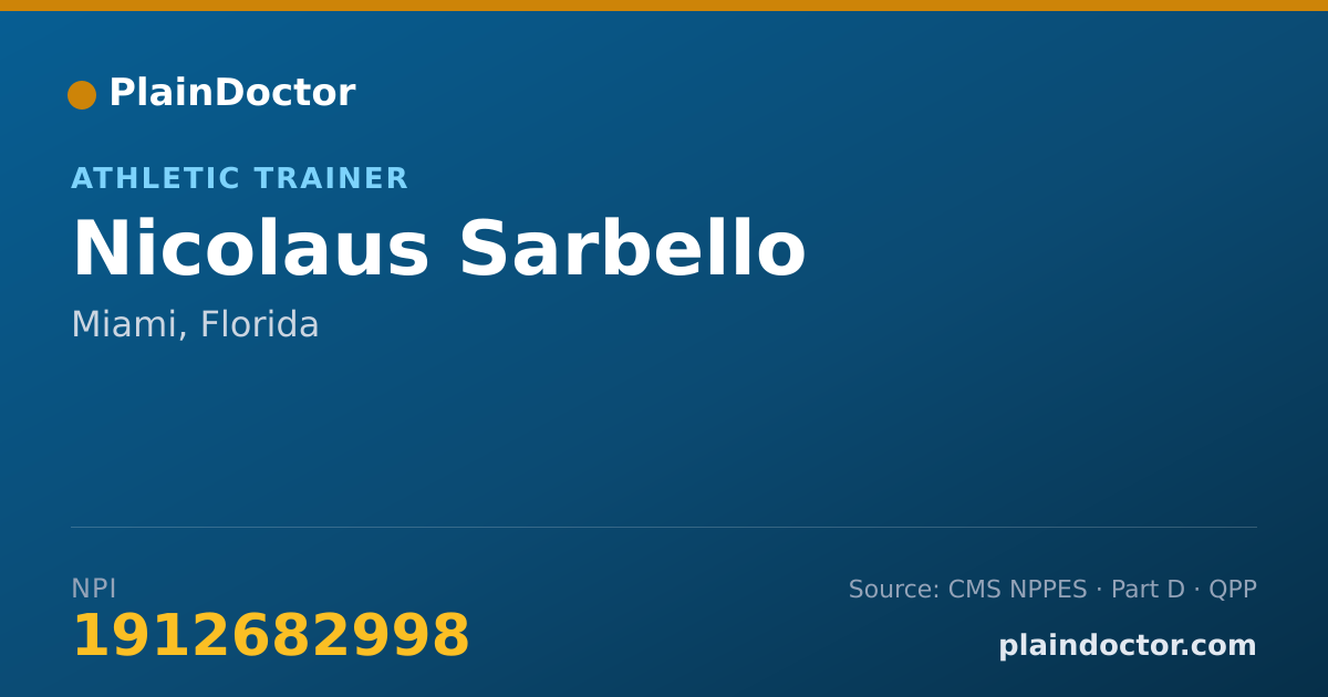 Shareable card for Nicolaus Sarbello - Athletic Trainer, Miami, FL