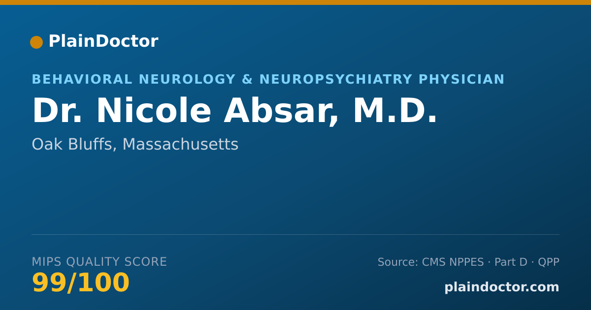 Shareable card for Nicole Absar, M.D. - Behavioral Neurology & Neuropsychiatry Physician, Oak Bluffs, MA