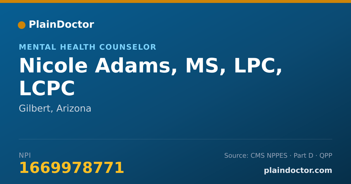 Shareable card for Nicole Adams, MS, LPC, LCPC - Mental Health Counselor, Gilbert, AZ