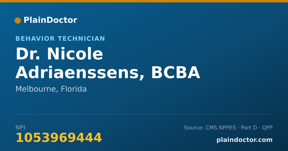Shareable card for Nicole Adriaenssens, BCBA - Behavior Technician, Melbourne, FL