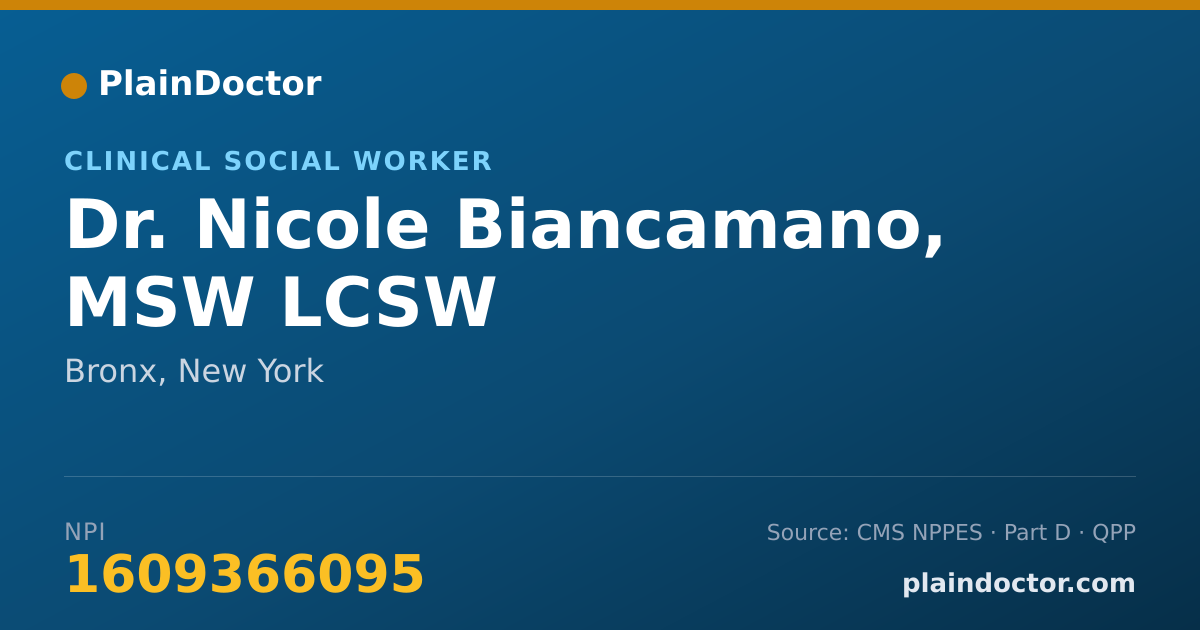 Shareable card for Nicole Biancamano, MSW LCSW - Clinical Social Worker, Bronx, NY