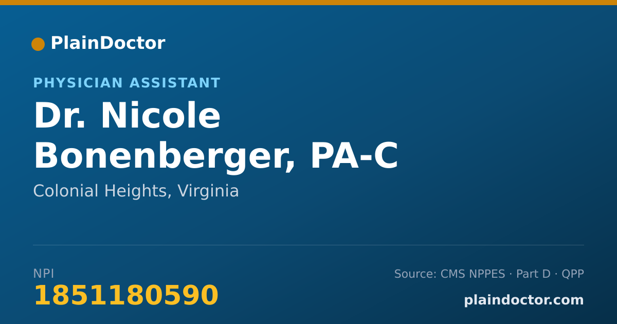 Shareable card for Nicole Bonenberger, PA-C - Physician Assistant, Colonial Heights, VA
