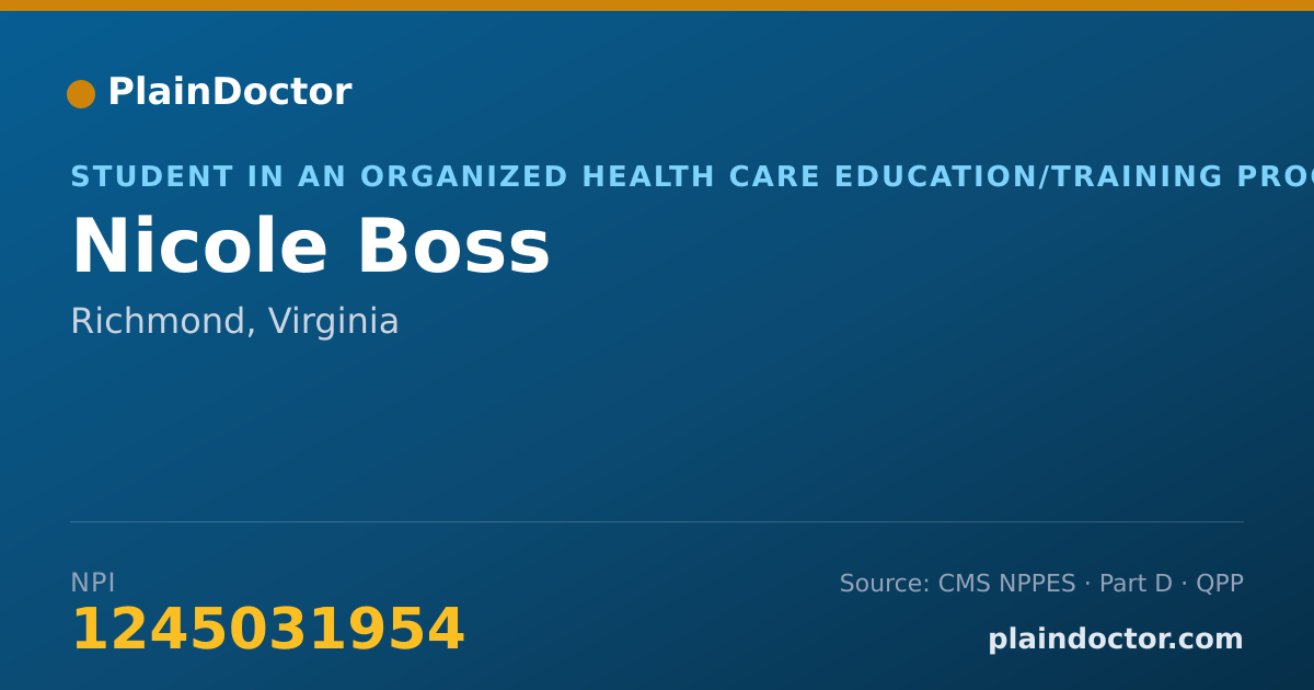 Shareable card for Nicole Boss - Student in an Organized Health Care Education/Training Program, Richmond, VA