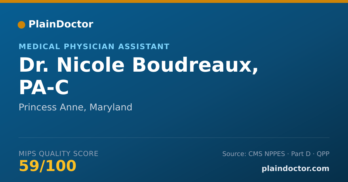 Shareable card for Nicole Boudreaux, PA-C - Medical Physician Assistant, Princess Anne, MD