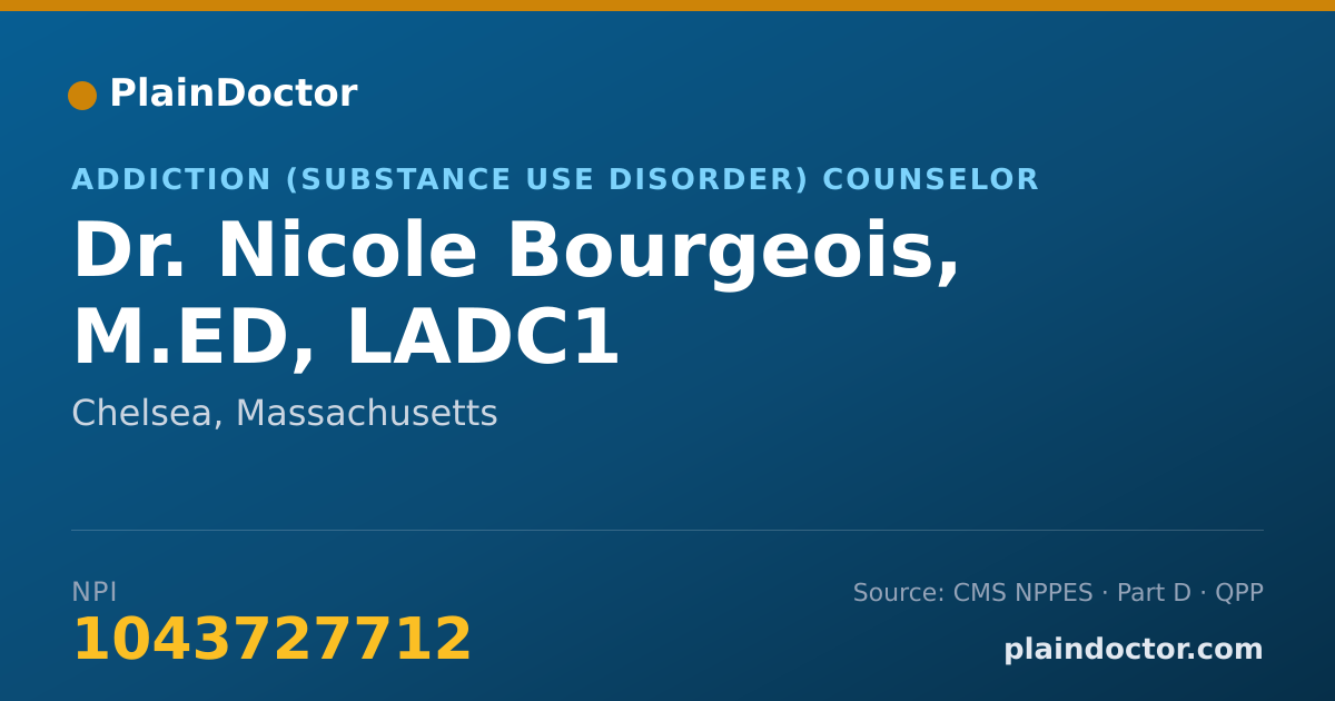 Shareable card for Nicole Bourgeois, M.ED, LADC1 - Addiction (Substance Use Disorder) Counselor, Chelsea, MA