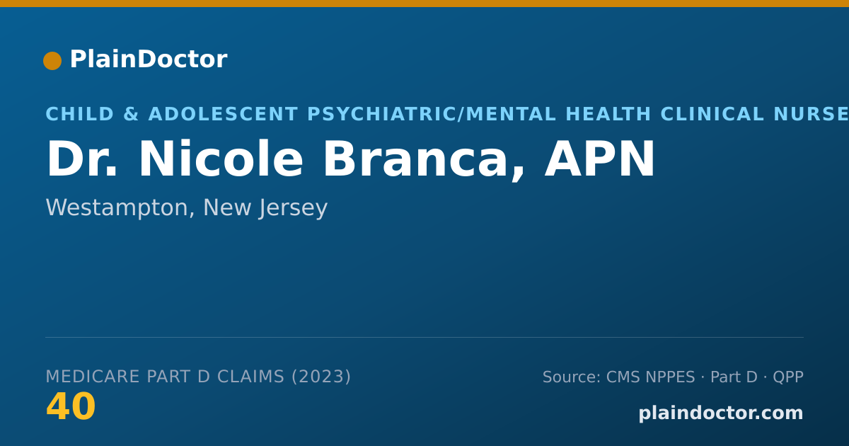 Shareable card for Nicole Branca, APN - Child & Adolescent Psychiatric/Mental Health Clinical Nurse Specialist, Westampton, NJ
