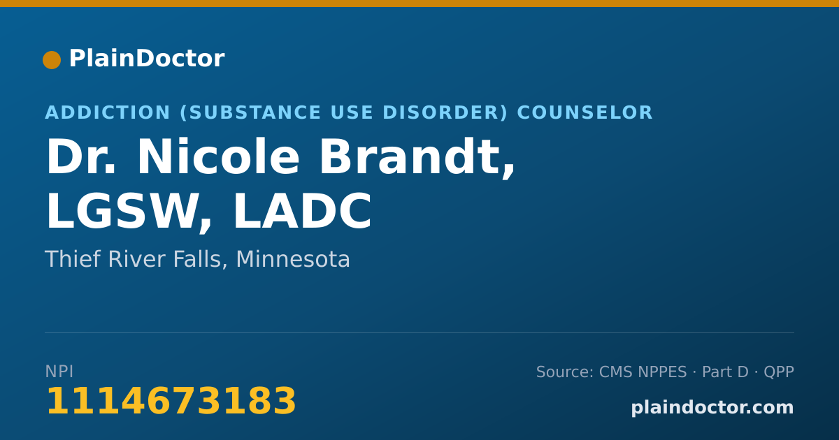 Shareable card for Nicole Brandt, LGSW, LADC - Addiction (Substance Use Disorder) Counselor, Thief River Falls, MN