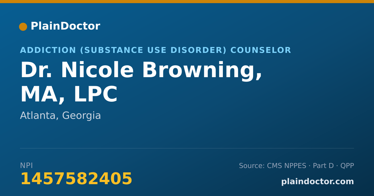 Shareable card for Nicole Browning, MA, LPC - Addiction (Substance Use Disorder) Counselor, Atlanta, GA