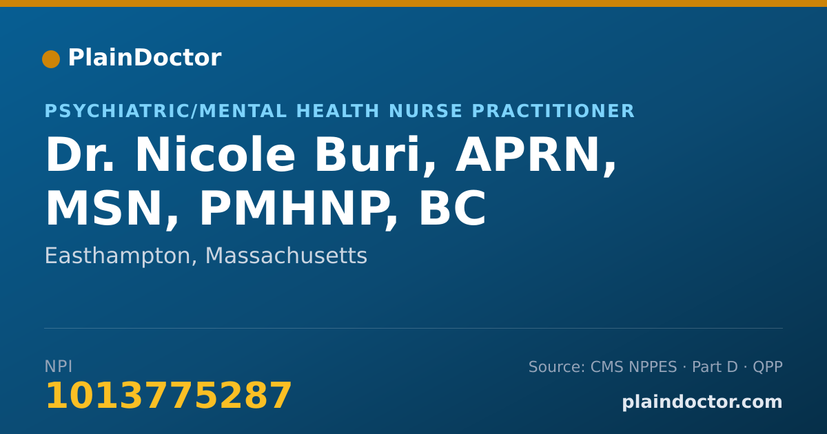 Shareable card for Nicole Buri, APRN, MSN, PMHNP, BC - Psychiatric/Mental Health Nurse Practitioner, Easthampton, MA