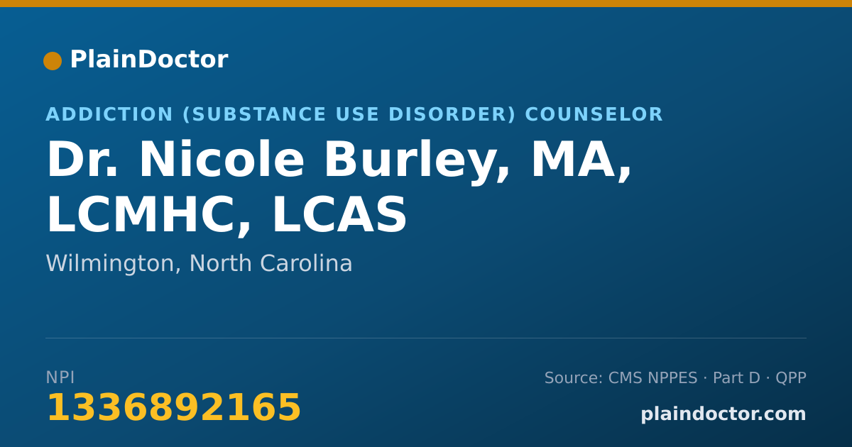 Shareable card for Nicole Burley, MA, LCMHC, LCAS - Addiction (Substance Use Disorder) Counselor, Wilmington, NC