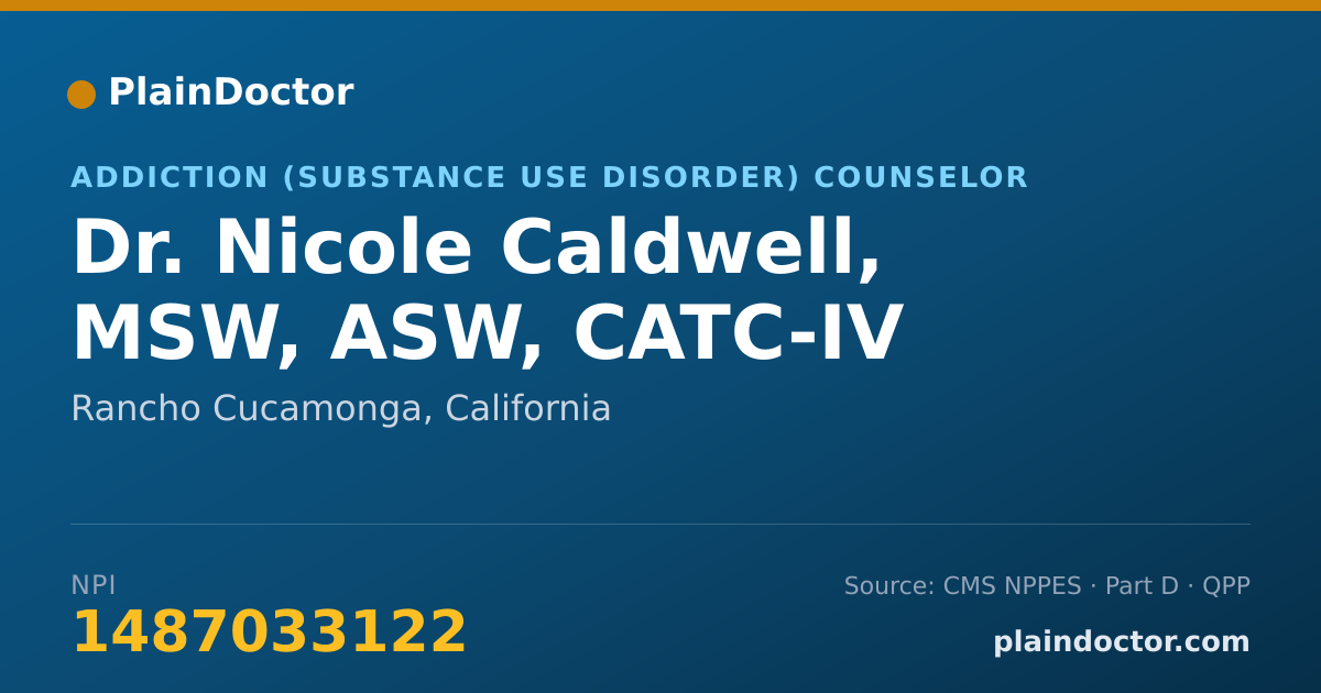 Shareable card for Nicole Caldwell, MSW, ASW, CATC-IV - Addiction (Substance Use Disorder) Counselor, Rancho Cucamonga, CA