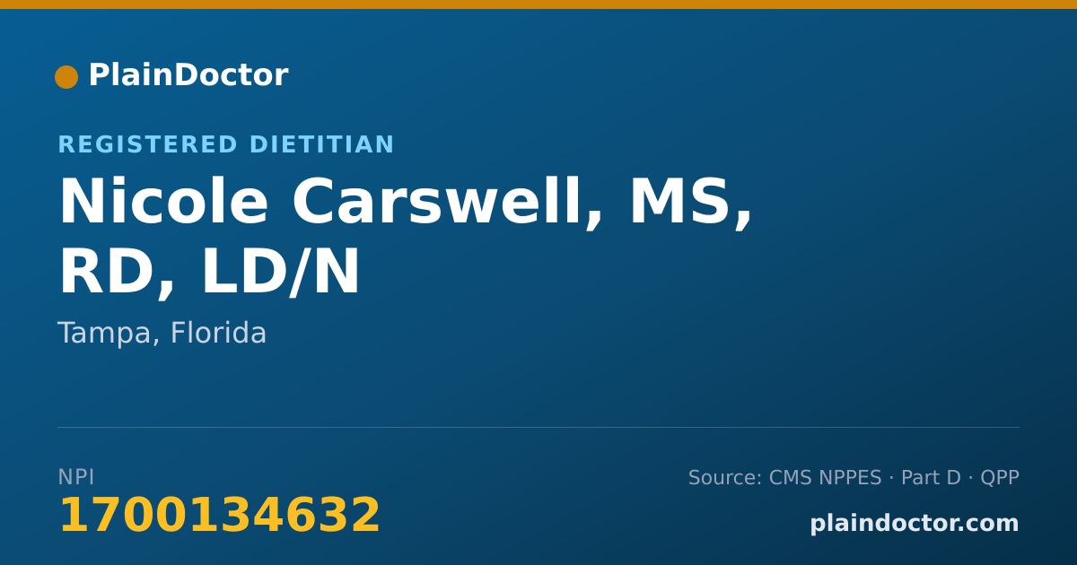 Shareable card for Nicole Carswell, MS, RD, LD/N - Registered Dietitian, Tampa, FL